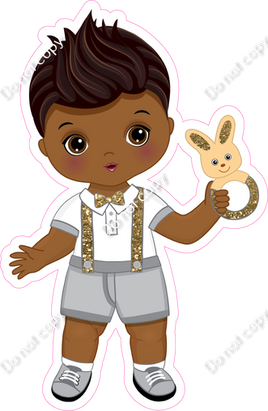 Gold - Dark Skin Tone Boy Holding Bunny Toy