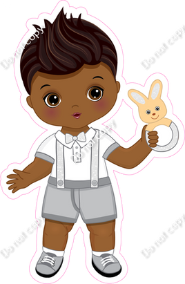 White - Dark Skin Tone Boy Holding Bunny Toy w/ Variants