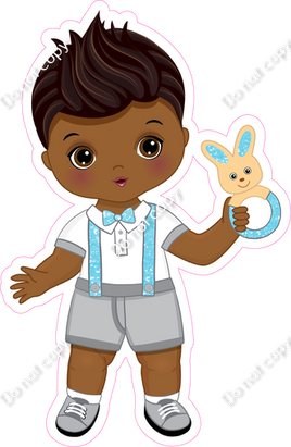 Baby Blue - Dark Skin Tone Boy Holding Bunny Toy w/ Variants