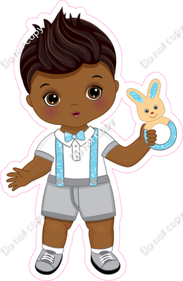 Baby Blue - Dark Skin Tone Boy Holding Bunny Toy