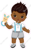 Baby Blue - Dark Skin Tone Boy Holding Bunny Toy w/ Variants