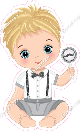 Silver - Light Skin Tone Boy Holding Bunny Toy