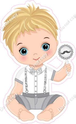 Light Silver - Light Skin Tone Boy Holding Bunny Toy