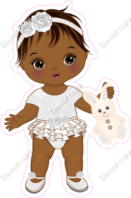 White - Dark Skin Tone Girl Holding Bunny Toy