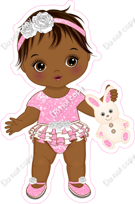 Baby Pink - Dark Skin Tone Girl Holding Bunny Toy w/ Variants