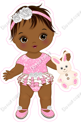 Baby Pink - Dark Skin Tone Girl Holding Bunny Toy