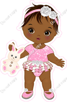 Baby Pink - Dark Skin Tone Girl Holding Bunny Toy w/ Variants