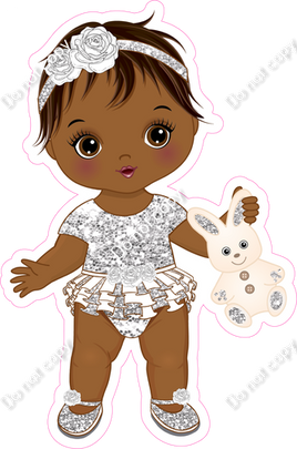 Light Silver - Dark Skin Tone Girl Holding Bunny Toy