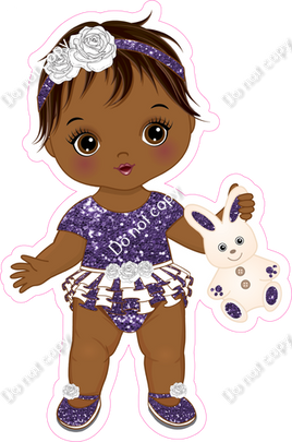 Purple - Dark Skin Tone Girl Holding Bunny Toy