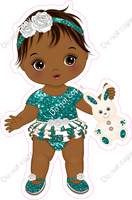 Teal - Dark Skin Tone Girl Holding Bunny Toy w/ Variants