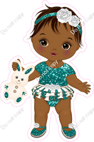 Teal - Dark Skin Tone Girl Holding Bunny Toy w/ Variants