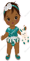 Teal - Dark Skin Tone Girl Holding Bunny Toy w/ Variants