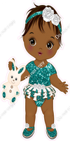 Teal - Dark Skin Tone Girl Holding Bunny Toy w/ Variants