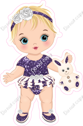 Purple - Light Skin Tone Blonde Girl Holding Bunny Toy w/ Variants