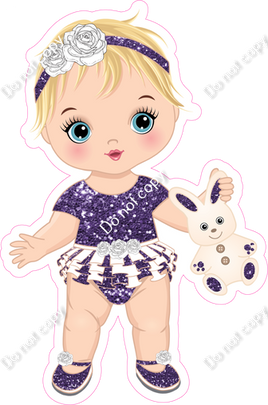 Purple - Light Skin Tone Blonde Girl Holding Bunny Toy