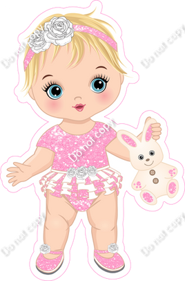 Baby Pink - Light Skin Tone Blonde Girl Holding Bunny Toy