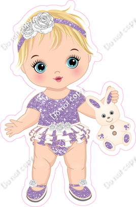 Lavender - Light Skin Tone Blonde Girl Holding Bunny Toy