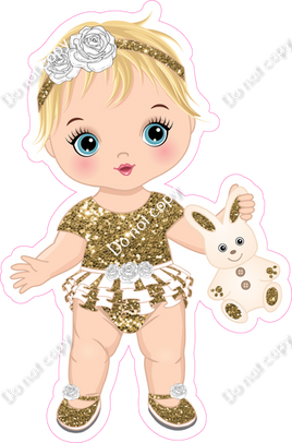 Gold - Light Skin Tone Blonde Girl Holding Bunny Toy