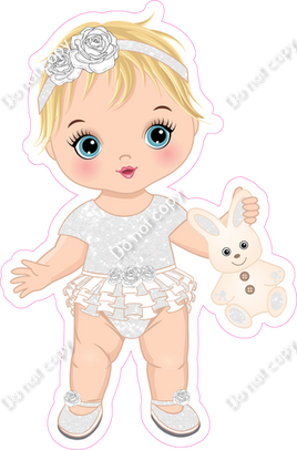White - Light Skin Tone Blonde Girl Holding Bunny Toy