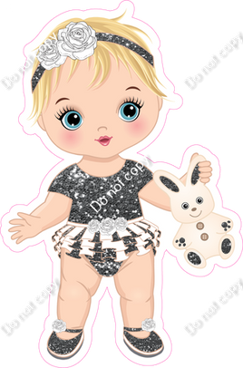 Silver - Light Skin Tone Blonde Girl Holding Bunny Toy w/ Variants