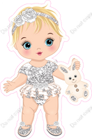 Light Silver - Light Skin Tone Blonde Girl Holding Bunny Toy w/ Variants
