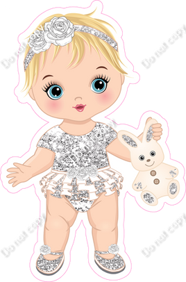 Light Silver - Light Skin Tone Blonde Girl Holding Bunny Toy