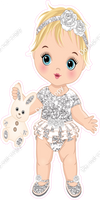 Light Silver - Light Skin Tone Blonde Girl Holding Bunny Toy w/ Variants