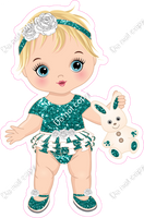 Teal - Light Skin Tone Blonde Girl Holding Bunny Toy w/ Variants