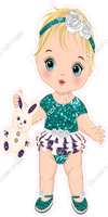 Teal & Purple - Light Skin Tone Blonde Girl Holding Bunny Toy w/ Variants