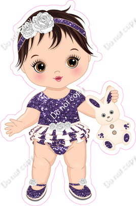 Purple - Light Skin Tone Brown Hair Girl Holding Bunny Toy w/ Variants