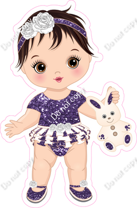 Purple - Light Skin Tone Brown Hair Girl Holding Bunny Toy