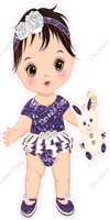 Purple - Light Skin Tone Brown Hair Girl Holding Bunny Toy w/ Variants