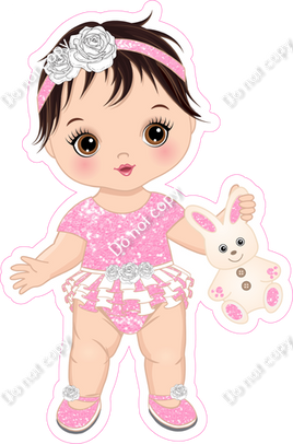 Baby Pink - Light Skin Tone Brown Hair Girl Holding Bunny Toy w/ Variants