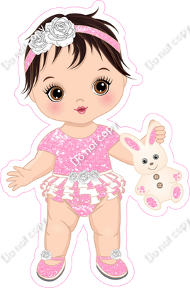 Baby Pink - Light Skin Tone Brown Hair Girl Holding Bunny Toy