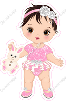 Baby Pink - Light Skin Tone Brown Hair Girl Holding Bunny Toy w/ Variants