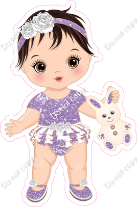 Lavender - Light Skin Tone Brown Hair Girl Holding Bunny Toy