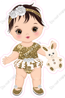 Gold - Light Skin Tone Brown Hair Girl Holding Bunny Toy w/ Variants