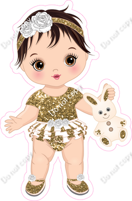 Gold - Light Skin Tone Brown Hair Girl Holding Bunny Toy w/ Variants