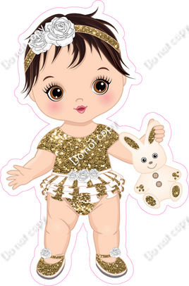 Gold - Light Skin Tone Brown Hair Girl Holding Bunny Toy