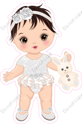 White - Light Skin Tone Brown Hair Girl Holding Bunny Toy