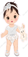White - Light Skin Tone Brown Hair Girl Holding Bunny Toy w/ Variants