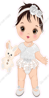 White - Light Skin Tone Brown Hair Girl Holding Bunny Toy w/ Variants