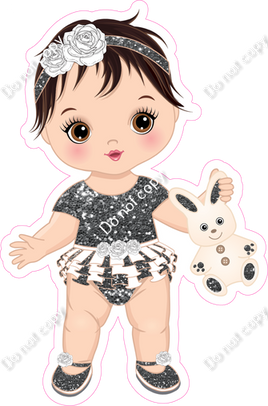 Silver - Light Skin Tone Brown Hair Girl Holding Bunny Toy w/ Variants