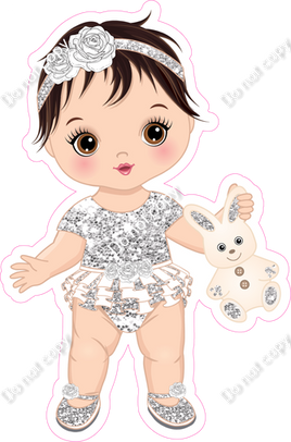 Light Silver - Light Skin Tone Brown Hair Girl Holding Bunny Toy