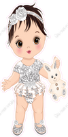 Light Silver - Light Skin Tone Brown Hair Girl Holding Bunny Toy w/ Variants