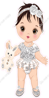 Light Silver - Light Skin Tone Brown Hair Girl Holding Bunny Toy w/ Variants