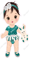 Teal - Light Skin Tone Brown Hair Girl Holding Bunny Toy w/ Variants