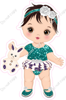 Teal & Purple - Light Skin Tone Brown Hair Girl Holding Bunny Toy w/ Variants