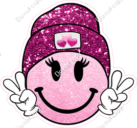 Emoji Face Peace Sign - Baby Pink, Hot Pink