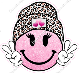 Emoji Face Peace Sign - Baby Pink, Leopard w/ Variants